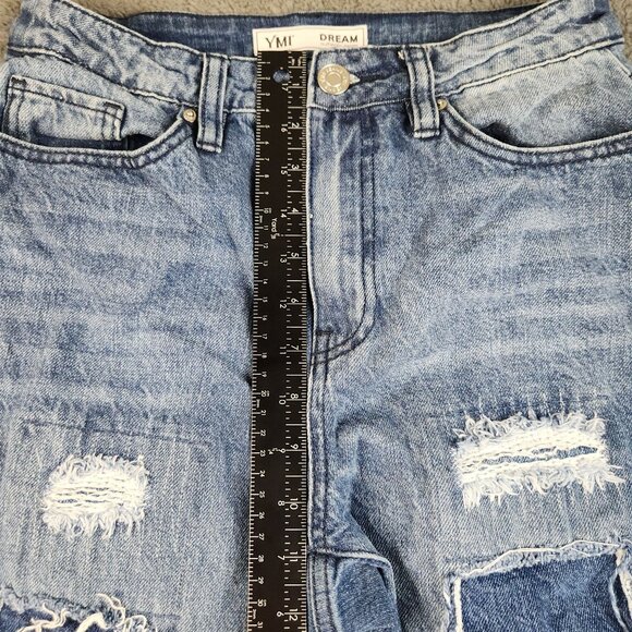 YMI Dream Fit High Waist Ankle Mom Jeans Womens JR's 7/28 Distressed Patched Y2K - Picture 5 of 10